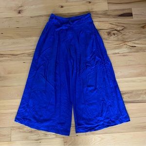 Royal Blue Palazzo Wide Leg Pant Handmade Belted Linen Flowy Mid Waist S
